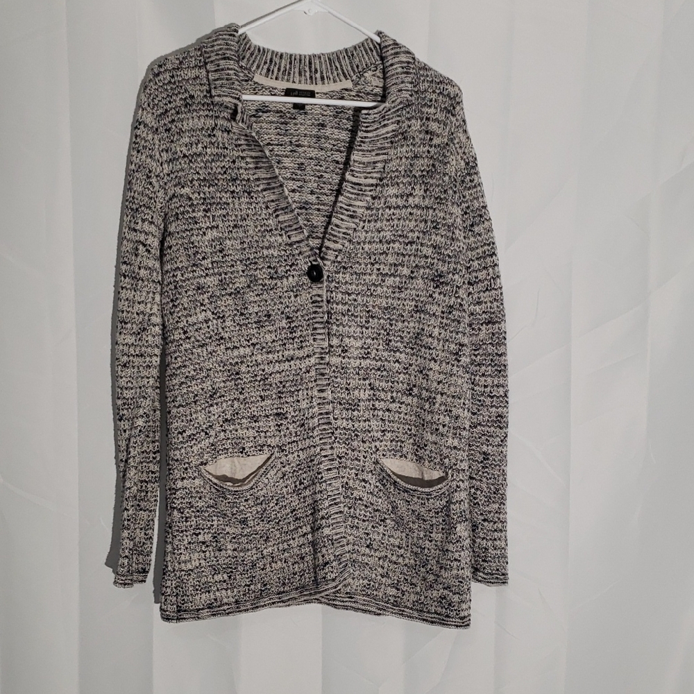 J Jill Wearever Collection Blue Purple White Heathered Knit Cardigan Sweater
